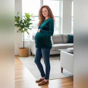 Maternity Top Dividends Green Velvet Holiday Party Size S